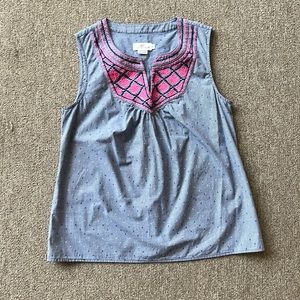 VINEYARD VINES TOP SLEEVELESS BLUE PINK EMBROIDERED SIZE MEDIUM